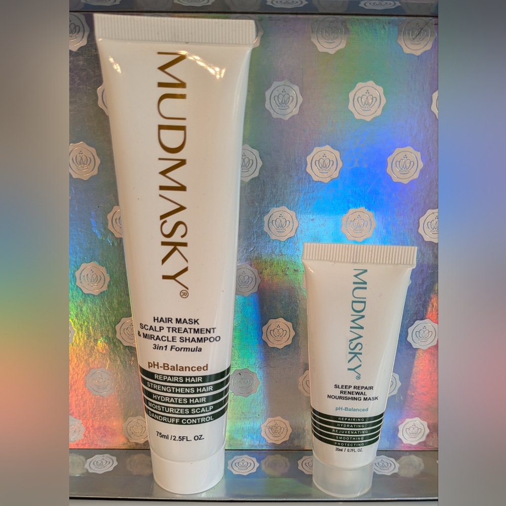 Lot of 2 MUDMASKY Masks 1 Hair Mask 3 In 1 Formula & 1 Sleep Repair Renewal Mask
